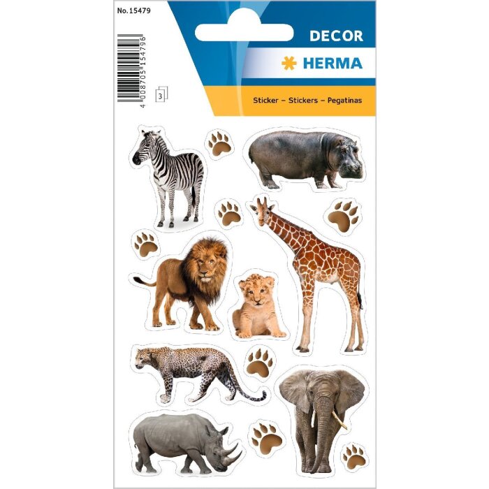 HERMA 15479 Autocollants décoratifs Animaux dAfrique Set multicolore