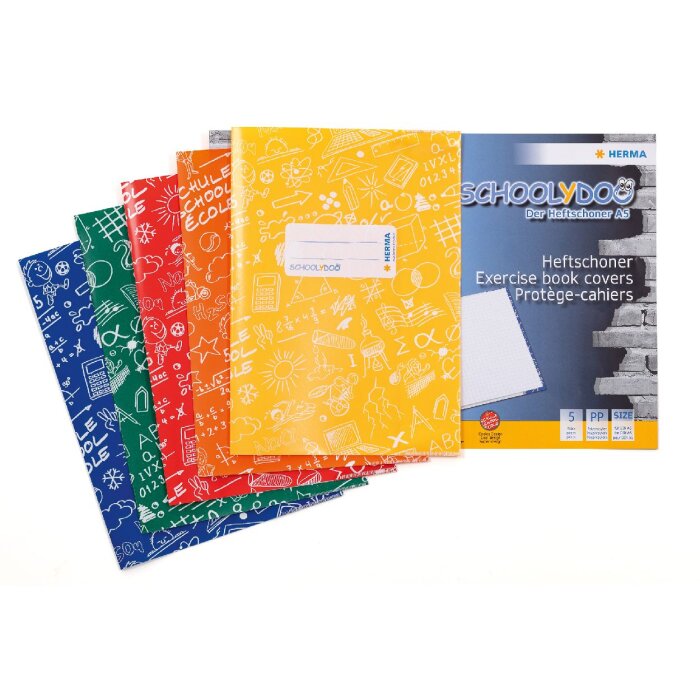 HERMA 20215 Assortiment de 5 protège-cahiers A5 SCHOOLYDOO Polypropylène