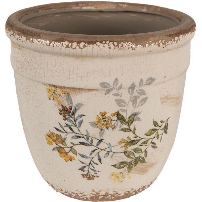 Clayre & Eef 6CE1607L Pot de fleurs pour intérieur Beige Jaune Ø 18x17 cm