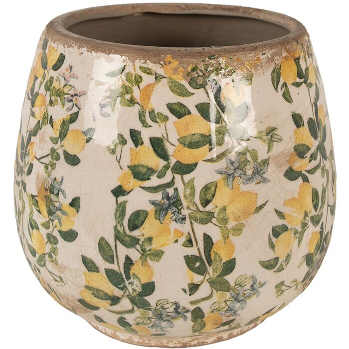 Clayre & Eef 6CE1608L Pot de fleurs pour intérieur Beige Jaune Ø 18x17 cm