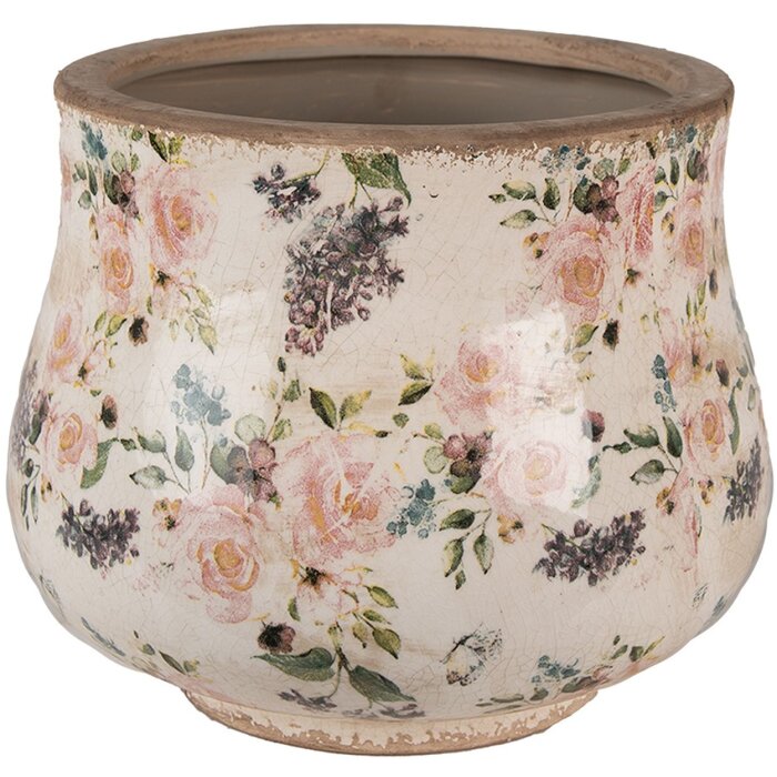 Clayre & Eef 6CE1612L Pot de fleurs pour intérieur Beige Rose Ø 22x18 cm