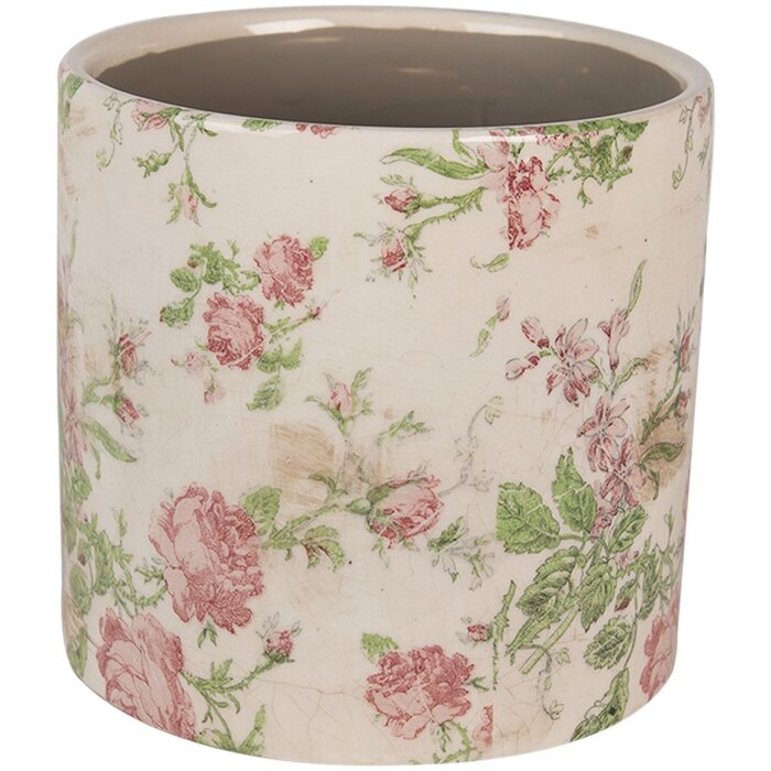 Clayre & Eef 6CE1623L Pot de fleurs pour intérieur Beige Rose Ø 17x16 cm