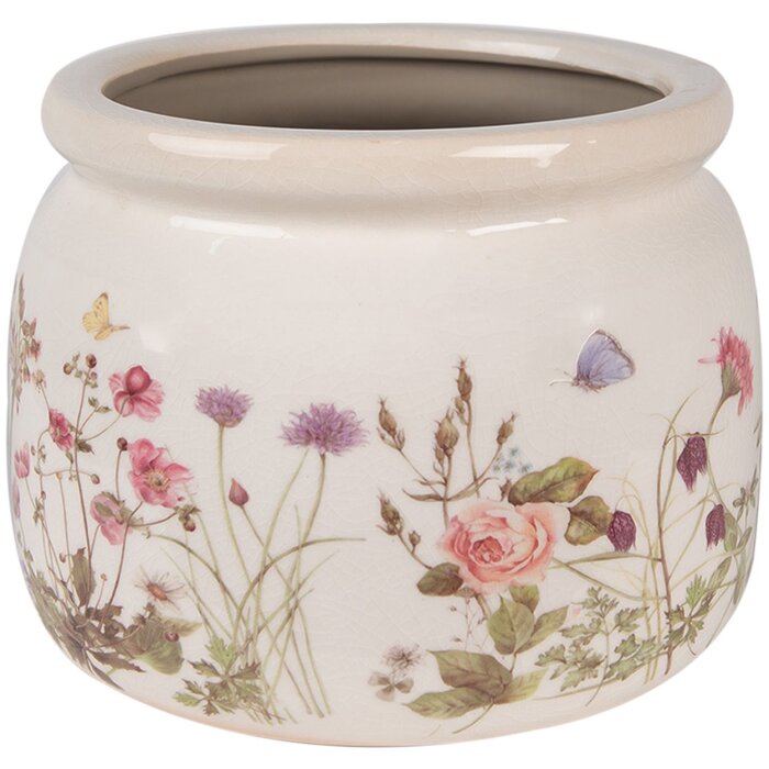 Clayre & Eef 6CE1630L Pot de fleurs pour intérieur Beige Rose Ø 20x15 cm