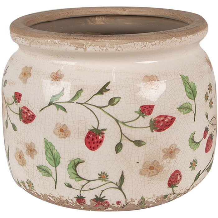 Clayre & Eef 6CE1632L Pot de fleurs pour intérieur Beige, Rouge Ø 20x15 cm