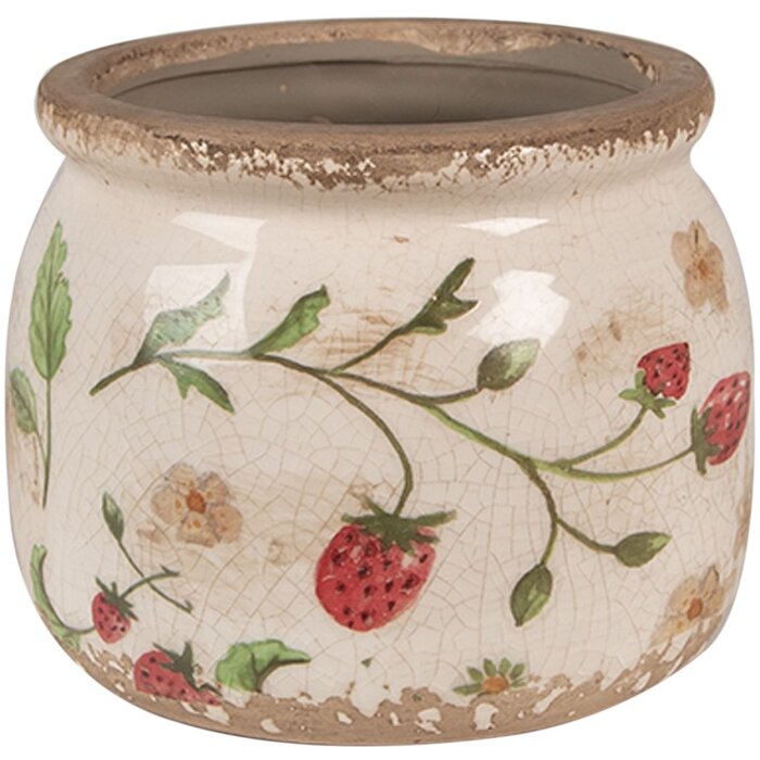 Clayre & Eef 6CE1632S Pot de fleurs pour intérieur Beige Rouge Ø 12x10 cm