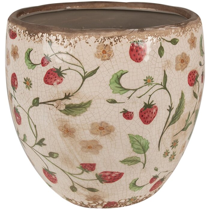 Clayre & Eef 6CE1634L Pot de fleurs pour intérieur Beige Rouge Ø 18x18 cm