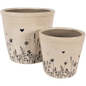 Clayre & Eef 6CEFAF0001M Pot de fleurs pour intérieur Beige, Noir Ø 15x14 cm