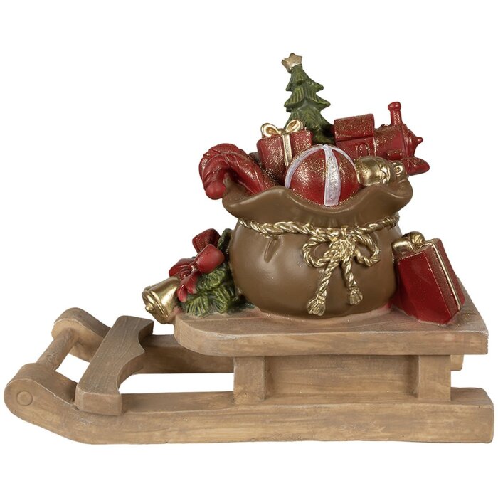 Décoration Cadeaux de Noël sur traîneau Marron, rouge 38x16x29 cm