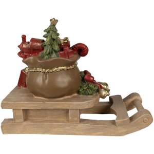 Décoration Cadeaux de Noël sur traîneau Marron, rouge 38x16x29 cm