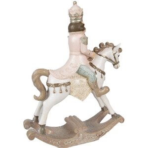 Clayre & Eef 6PR3911 Décoration Cheval à bascule Blanc, Rose 22x9x29 cm