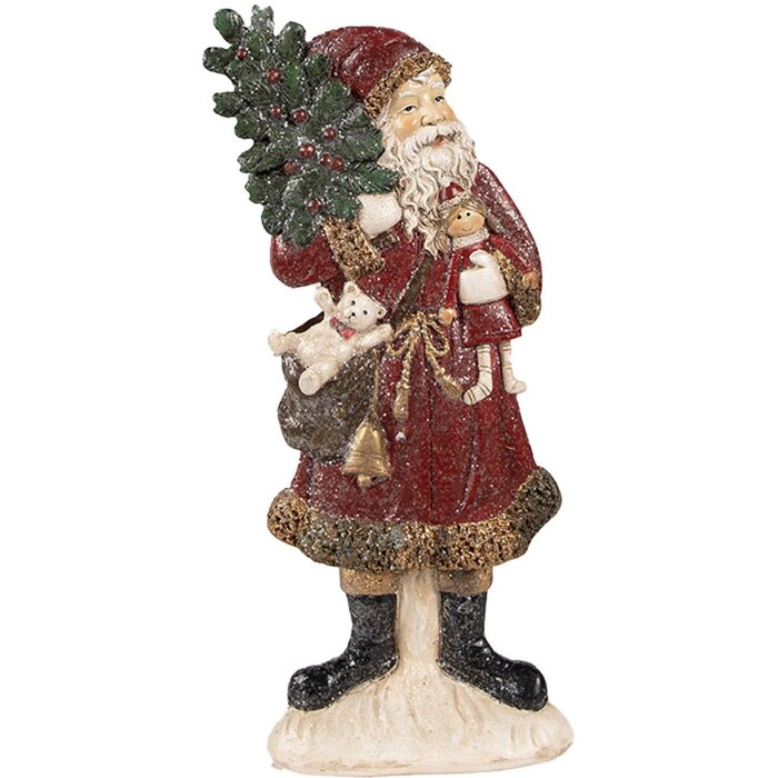 Clayre & Eef 6PR4925 Décorations de Noël statue de Père Noël rouge 9x4x23 cm