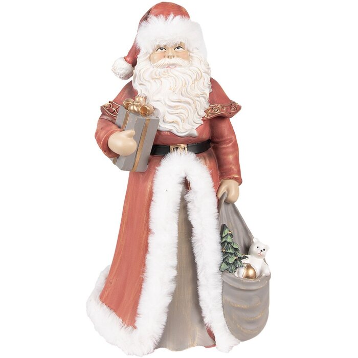 Clayre & Eef Décoration de Noël Statue du Père Noël rouge, blanc 16x16x31 cm