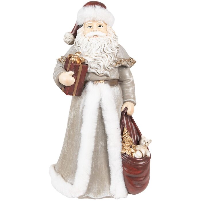 Clayre & Eef Décorations de Noël Statue du Père Noël Gris, Rouge 16x16x31 cm