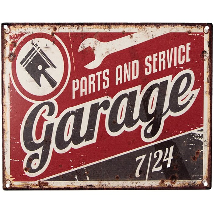 Clayre & Eef 6Y5201 Plaque de texte rouge 25x1x20 cm Garage 7-24