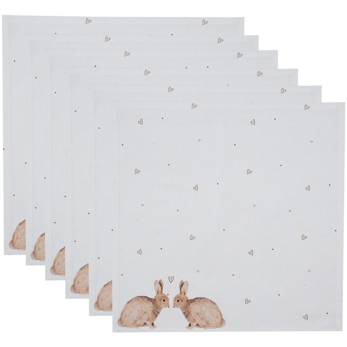 Clayre & Eef BSLC43 Serviettes Coton Set de 6 Beige Marron 40x40 cm Lapin