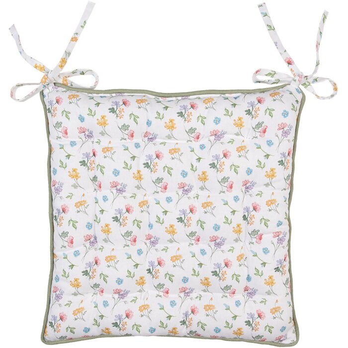 Clayre & Eef CFL29 Coussin de chaise motif floral blanc vert 40x40x4 cm