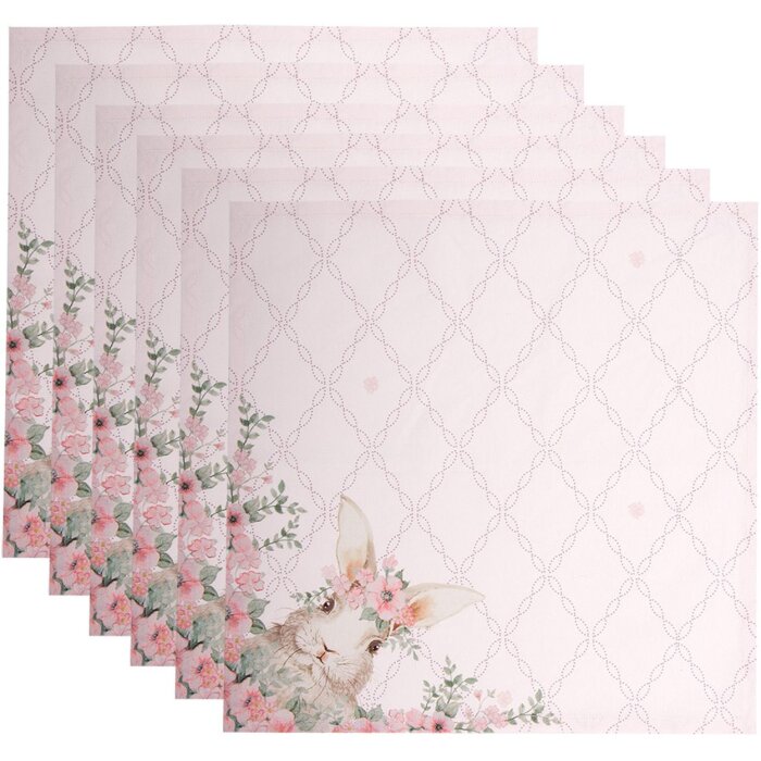 Clayre & Eef FEB43-1 Set de 6 serviettes de table en coton rose 40x40 cm