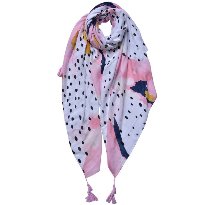 Juleeze JZSC0739 Écharpe Femme Motif Blanc, Rose, Bleu 90x180 cm