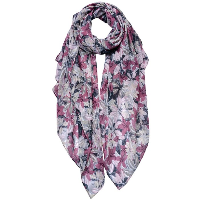 Juleeze JZSC0765LP Écharpe Femme Motif Rose, Gris 90x180 cm