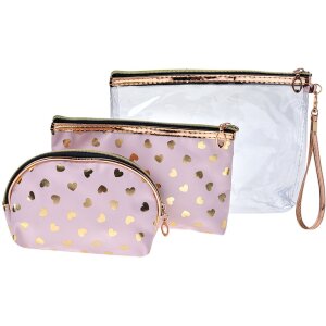 Juleeze JZSET0001P Trousse de toilette rose (set de 3) 23x17 - 20x13 - 18x12 cm