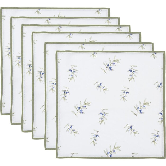 Clayre & Eef OLF43 Set de serviettes de table en coton (6 pièces) Beige Vert 40x40 cm