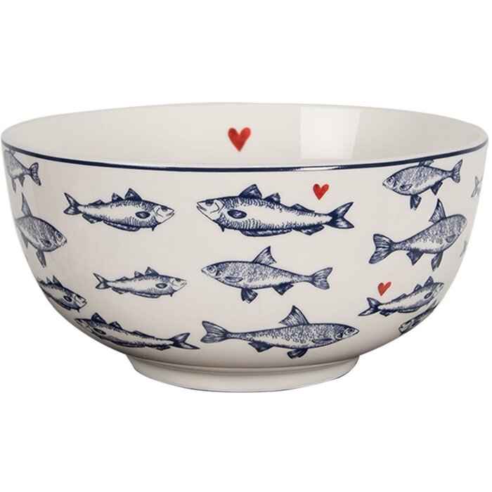 Clayre & Eef SSFBO Bol de soupe Blanc Bleu Ø 14x7 cm 500 ml Poissons