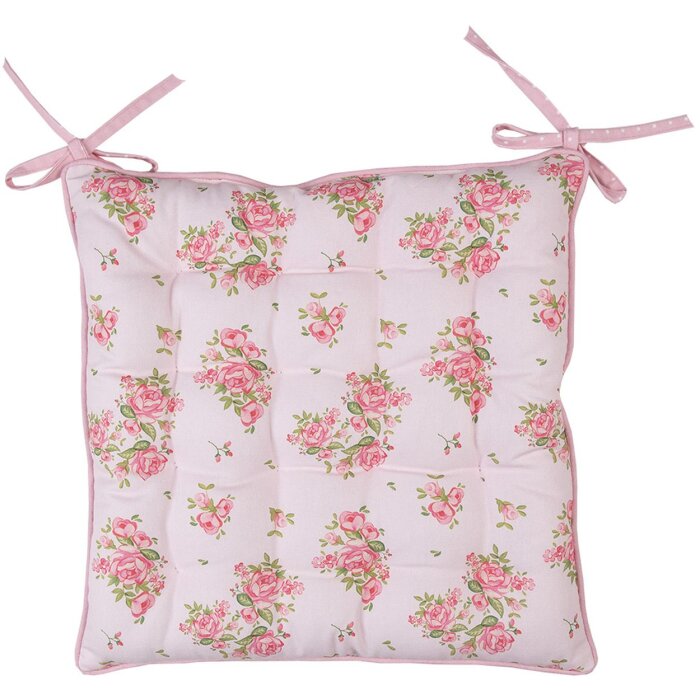 Clayre & Eef Coussin de chaise imprimé rose 40x40x4 cm Coton avec nœuds dattache