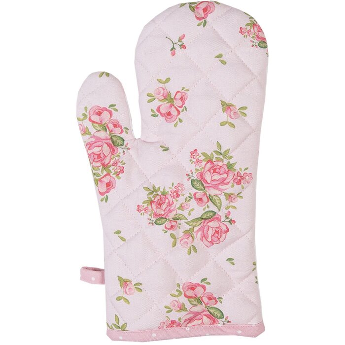 Clayre & Eef SWR44 Gant de four rose 18x30 cm avec motif de roses Coton