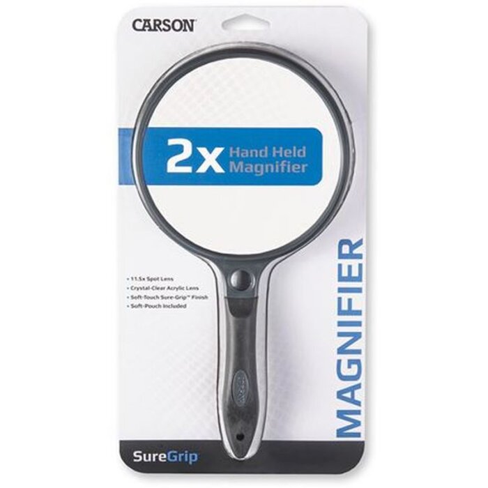 Loupe à main Carson avec poignée en caoutchouc grossissement 2x diamètre de la lentille 130mm