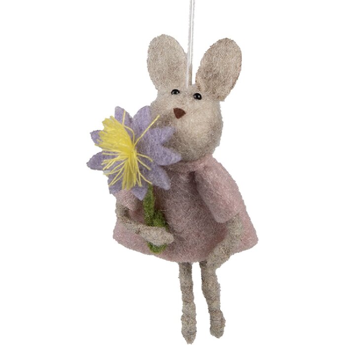 Clayre & Eef 65371 Pendentif décoratif Lapin 5x3x11 cm Beige Rose