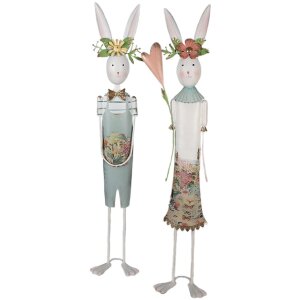 Clayre & Eef 5Y1216 Décoration Lapin 17x12x88 cm blanc vert