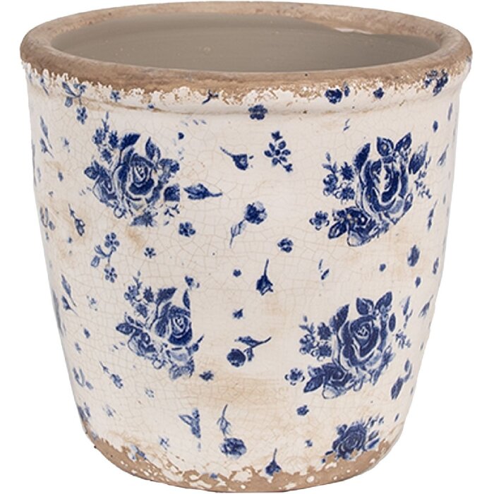 Clayre & Eef 6CE1658M Décoration Pot de fleurs Ø 15x14 cm Beige Bleu