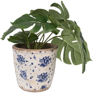 Clayre & Eef 6CE1658M Décoration Pot de fleurs Ø 15x14 cm Beige Bleu