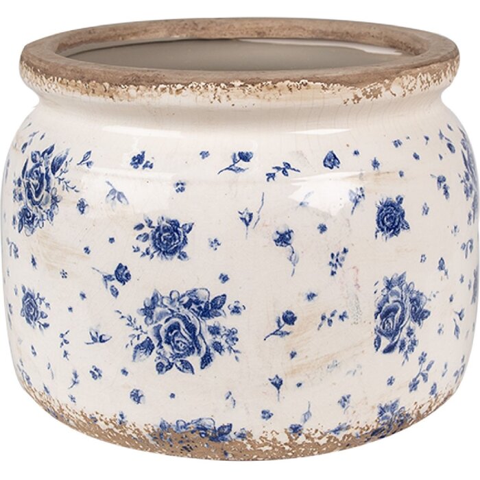 Clayre & Eef 6CE1659L Décoration Pot de fleurs Ø 20x15 cm Beige Bleu