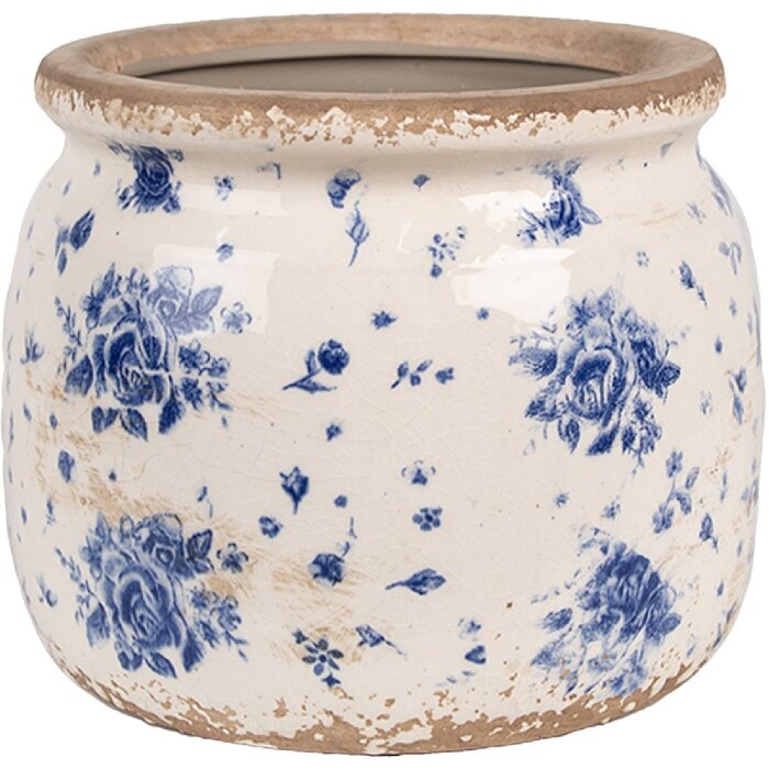 Clayre & Eef 6CE1659M Décoration Pot de fleurs Ø 16x13 cm Beige Bleu