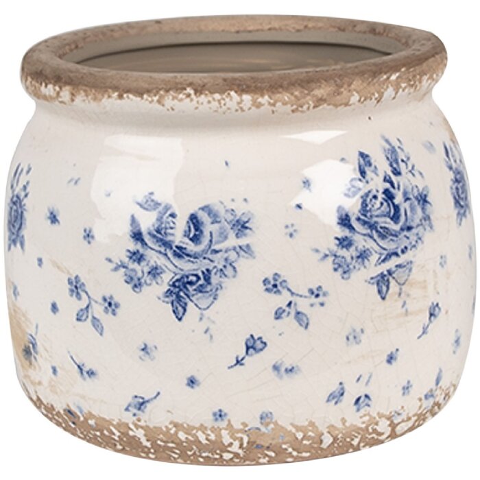 Clayre & Eef 6CE1659S Décoration Pot de fleurs Ø 12x10 cm Beige Bleu