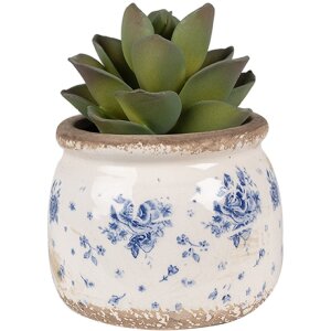 Clayre & Eef 6CE1659S Décoration Pot de fleurs Ø 12x10 cm Beige Bleu