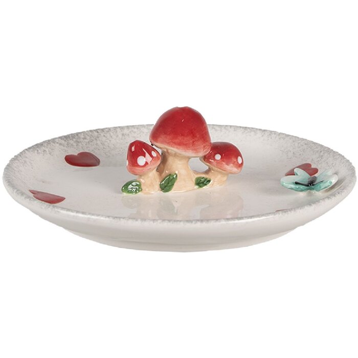 Clayre & Eef 6CE1701 plat de service blanc rouge Ø 21x6 cm champignons fleurs maison de campagne