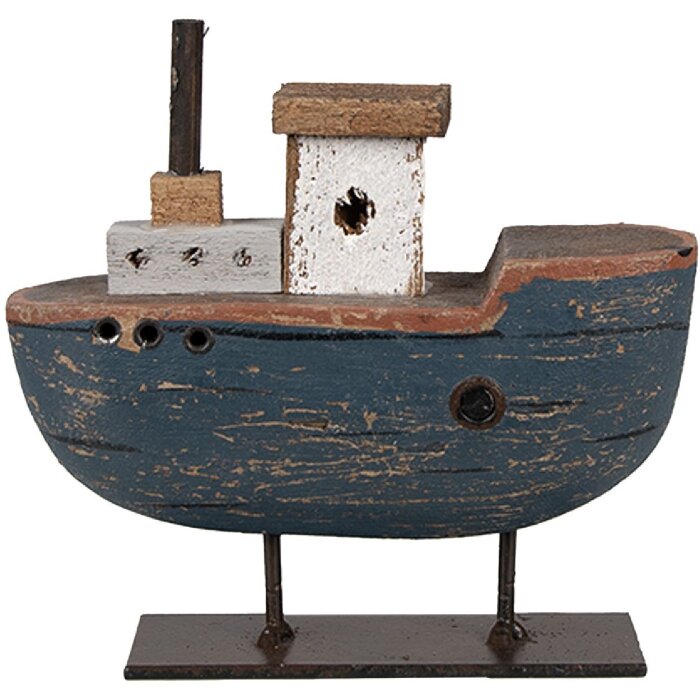 Clayre & Eef 6H2337 Bateau Déco Gris Bleu 10x3x10 cm