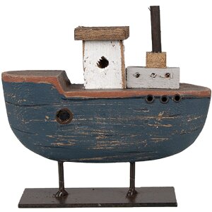 Clayre & Eef 6H2337 Bateau Déco Gris Bleu 10x3x10 cm