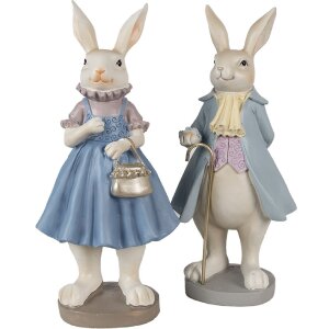 Clayre & Eef 6PR4016 Lapin décoratif Beige Bleu 12x10x27 cm