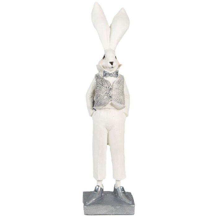 Clayre & Eef 6PR4047 Lapin décoratif blanc argenté 9x13x36 cm