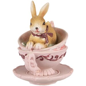 Clayre & Eef 6PR4986 Lapin décoratif dans une tasse 9x7x9 cm brun rose