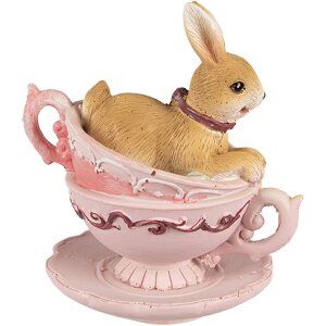 Clayre & Eef 6PR4986 Lapin décoratif dans une tasse 9x7x9 cm brun rose