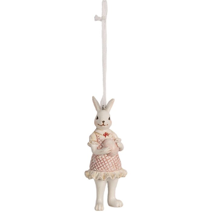 Clayre & Eef 6PR4988 Pendentif décoratif Lapin 4x4x10 cm blanc rose