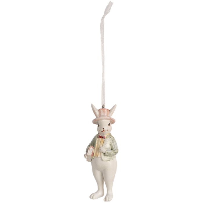 Clayre & Eef 6PR4989 Pendentif décoratif Lapin 4x4x10 cm blanc vert