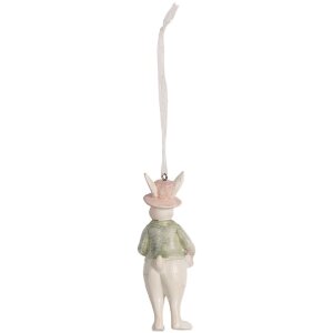 Clayre & Eef 6PR4989 Pendentif décoratif Lapin 4x4x10 cm blanc vert