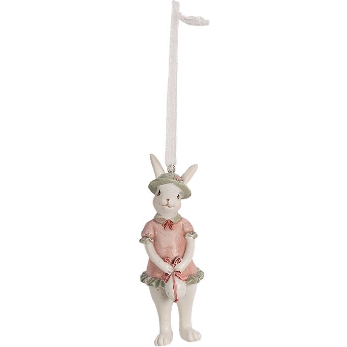 Clayre & Eef 6PR4990 Suspension Lapin blanc rose Déco 4x4x10 cm