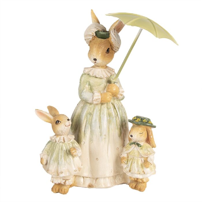 Clayre & Eef 6PR5023 Lapin avec parapluie Décoration 16x11x21 cm Brun Vert