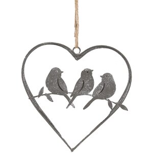 Clayre & Eef 6Y5559 Coeur Pendentif avec oiseaux Gris...